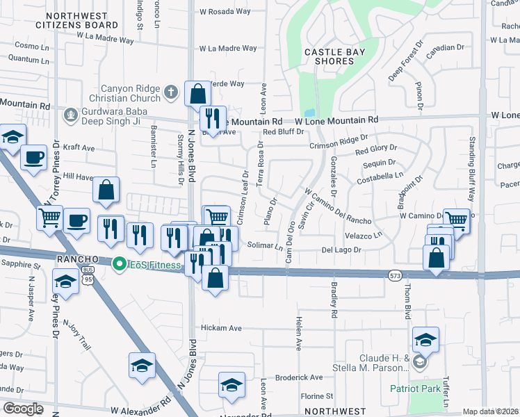 map of restaurants, bars, coffee shops, grocery stores, and more near 4505 Plano Drive in Las Vegas