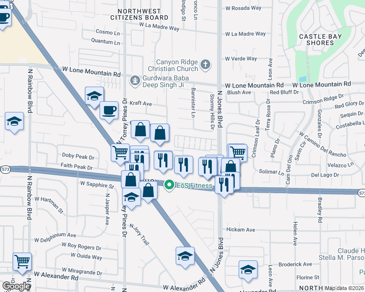 map of restaurants, bars, coffee shops, grocery stores, and more near 6125 Mission Gorge Court in Las Vegas