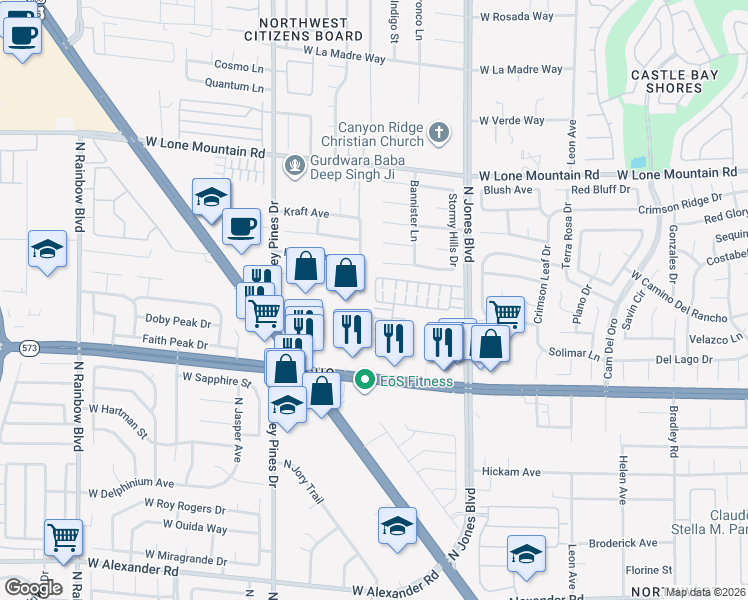 map of restaurants, bars, coffee shops, grocery stores, and more near 4460 North Rancho Drive in Las Vegas