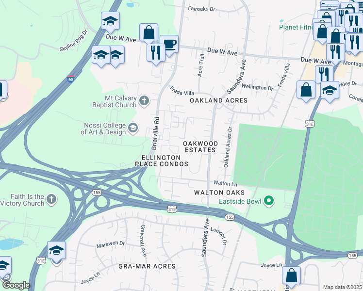 map of restaurants, bars, coffee shops, grocery stores, and more near 137 Ellington Place in Nashville