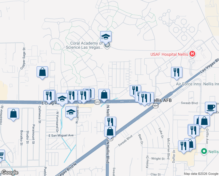 map of restaurants, bars, coffee shops, grocery stores, and more near 4490 Rabnor Circle in Las Vegas