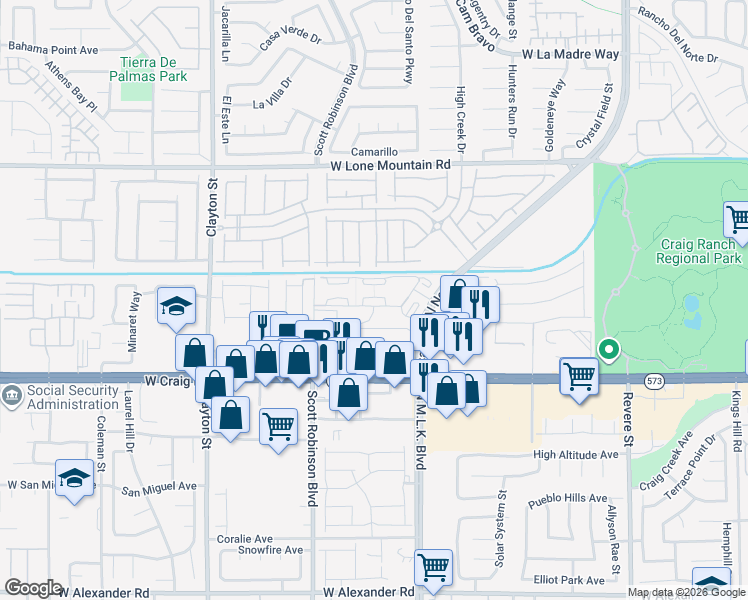 map of restaurants, bars, coffee shops, grocery stores, and more near in North Las Vegas