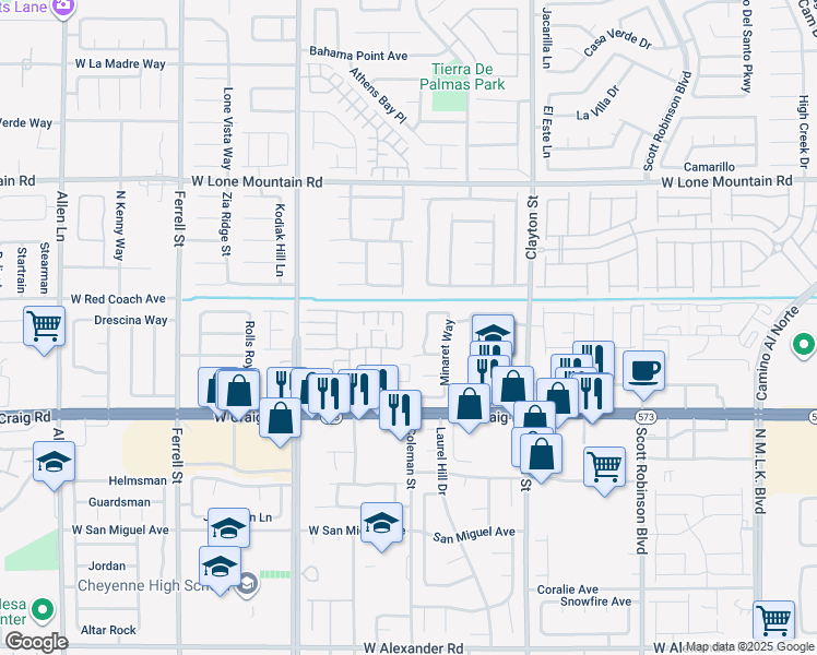 map of restaurants, bars, coffee shops, grocery stores, and more near 4536 Roaming Vines Street in North Las Vegas
