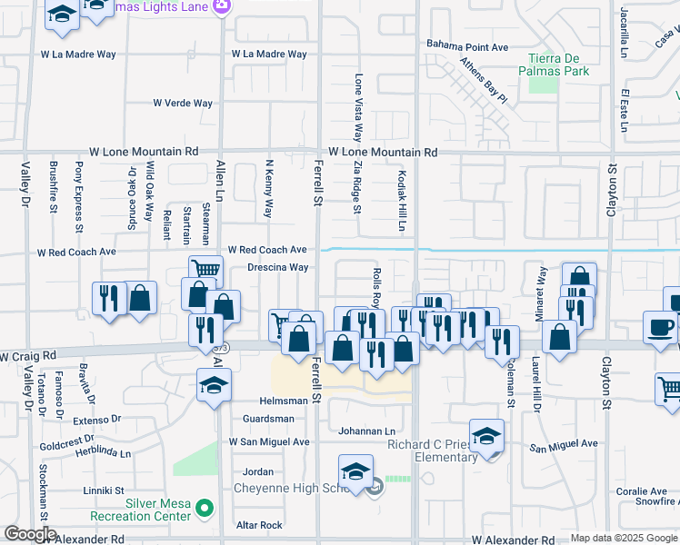 map of restaurants, bars, coffee shops, grocery stores, and more near 3136 Jane Austin Avenue in North Las Vegas