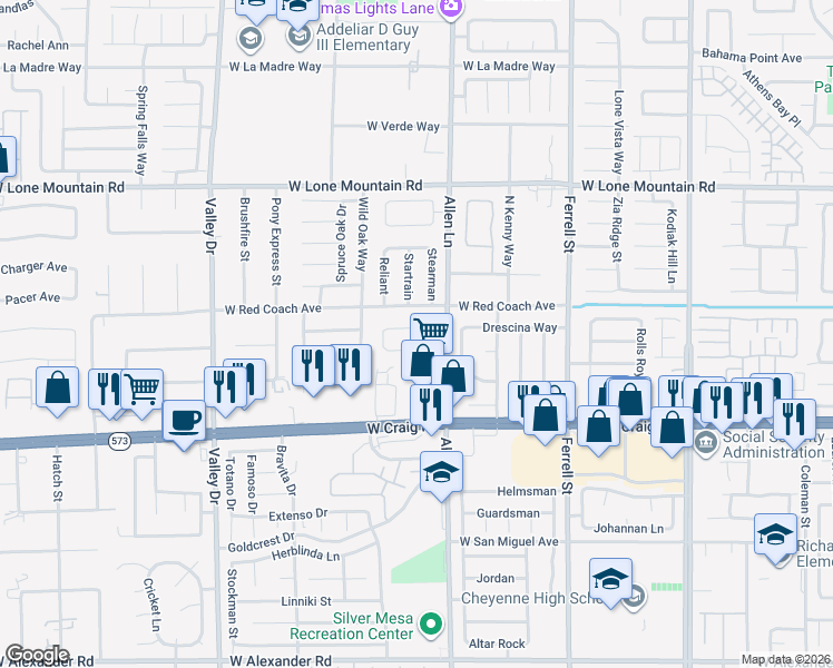 map of restaurants, bars, coffee shops, grocery stores, and more near 3809 Fortress Drive in North Las Vegas