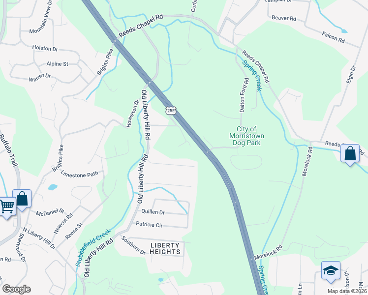 map of restaurants, bars, coffee shops, grocery stores, and more near 2681 Lanter Drive in Morristown