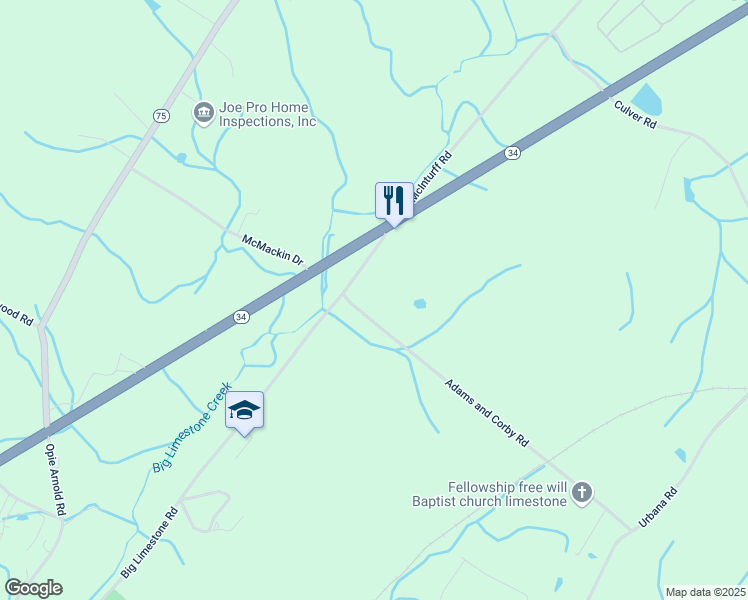 map of restaurants, bars, coffee shops, grocery stores, and more near 123 Adams and Corby Road in Limestone