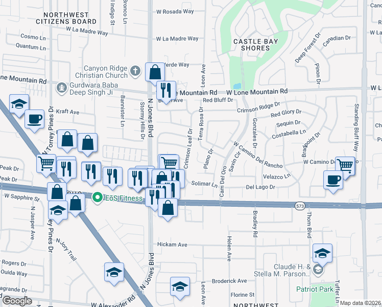 map of restaurants, bars, coffee shops, grocery stores, and more near 5800 Ventana Drive in Las Vegas