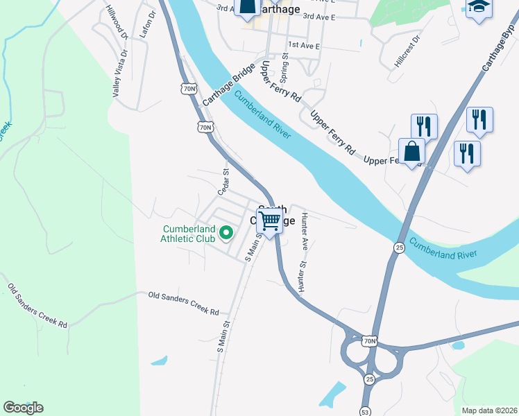 map of restaurants, bars, coffee shops, grocery stores, and more near 133 Read Avenue in Carthage