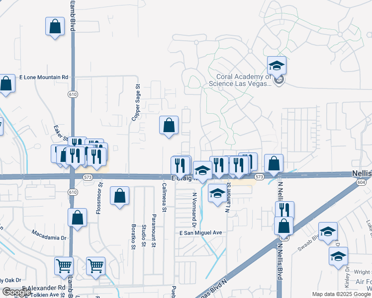 map of restaurants, bars, coffee shops, grocery stores, and more near 4730 East Craig Road in Las Vegas