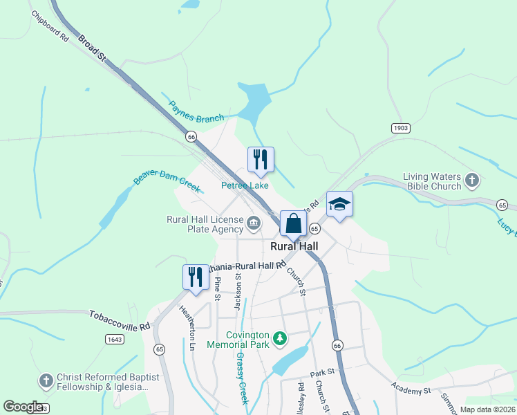 map of restaurants, bars, coffee shops, grocery stores, and more near 8175 Broad Street in Rural Hall