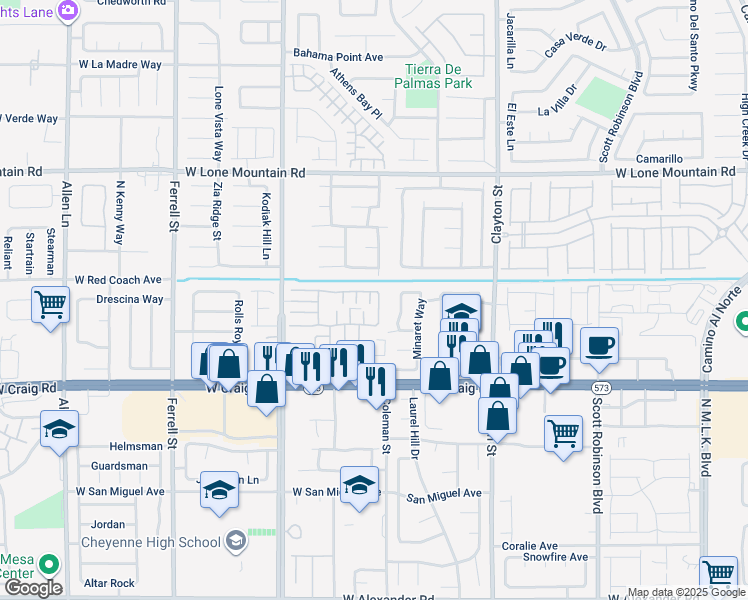 map of restaurants, bars, coffee shops, grocery stores, and more near 4566 Ganier Court in North Las Vegas