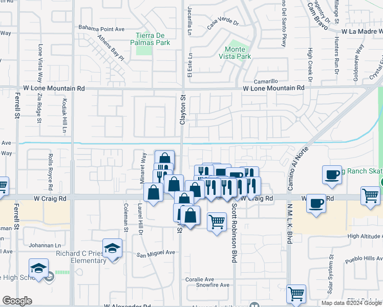 map of restaurants, bars, coffee shops, grocery stores, and more near 4536 Anspach Street in North Las Vegas