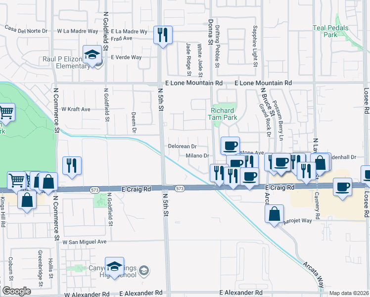 map of restaurants, bars, coffee shops, grocery stores, and more near 4543 Roper Court in North Las Vegas