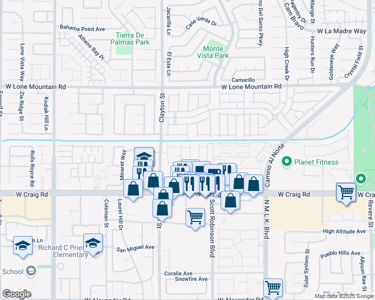 map of restaurants, bars, coffee shops, grocery stores, and more near Clayton Street in North Las Vegas
