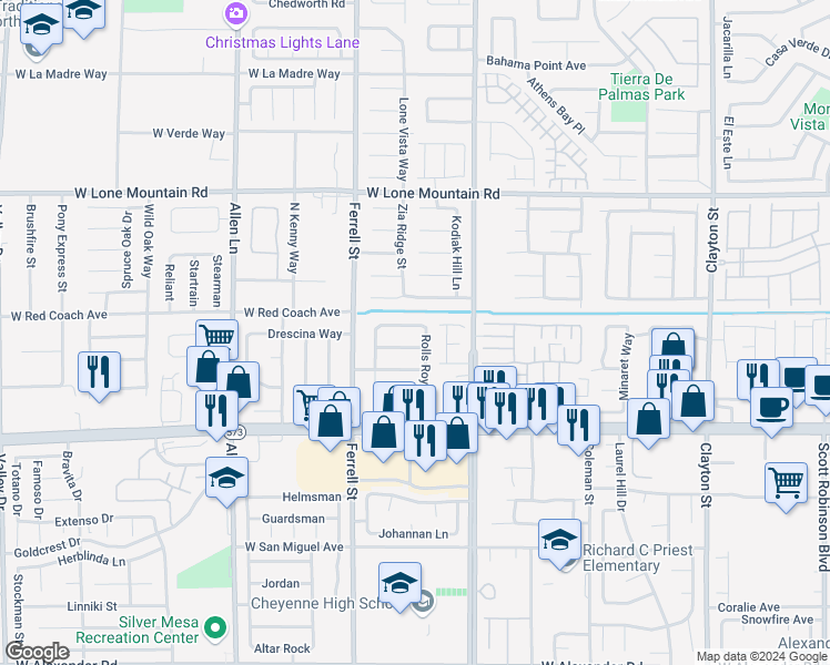 map of restaurants, bars, coffee shops, grocery stores, and more near 3109 Aristotle Avenue in North Las Vegas