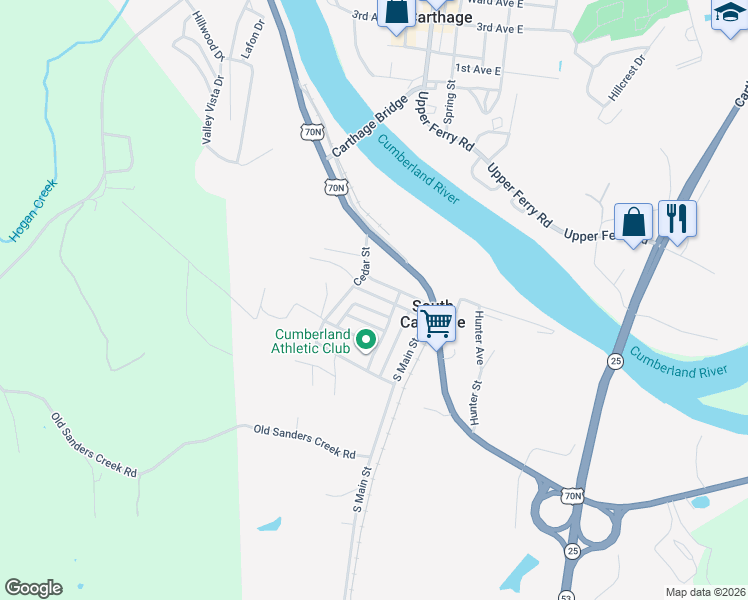 map of restaurants, bars, coffee shops, grocery stores, and more near 106 Read Avenue in South Carthage