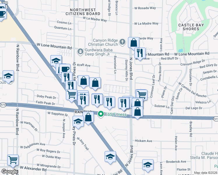 map of restaurants, bars, coffee shops, grocery stores, and more near 4513 Sonoma Sunset Court in Las Vegas