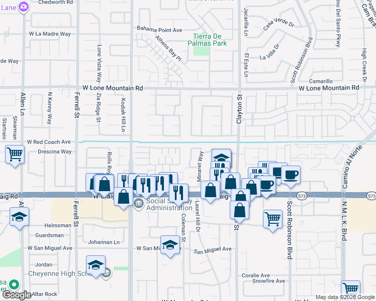 map of restaurants, bars, coffee shops, grocery stores, and more near 4539 Powell Point Way in North Las Vegas