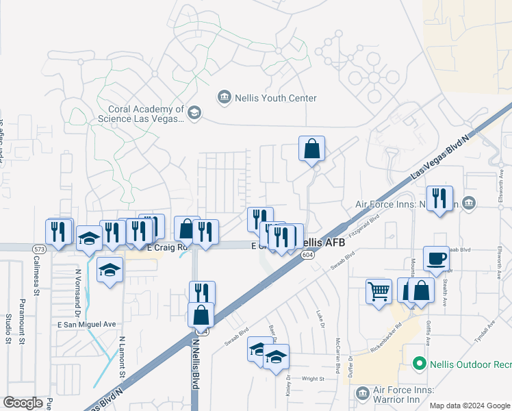 map of restaurants, bars, coffee shops, grocery stores, and more near 5271 Marauder Court in Las Vegas