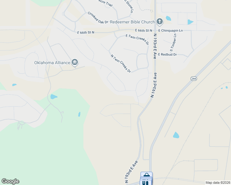 map of restaurants, bars, coffee shops, grocery stores, and more near 18948 East Chokeberry Street in Owasso