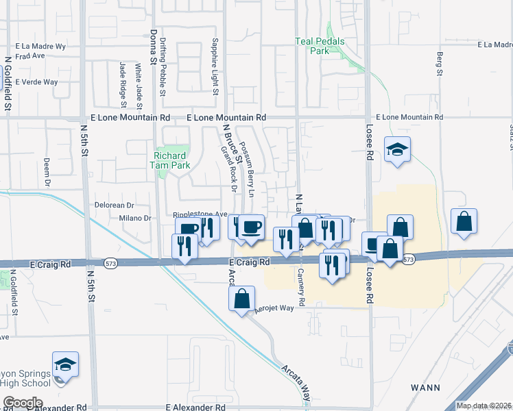 map of restaurants, bars, coffee shops, grocery stores, and more near 4532 Possum Berry Lane in North Las Vegas