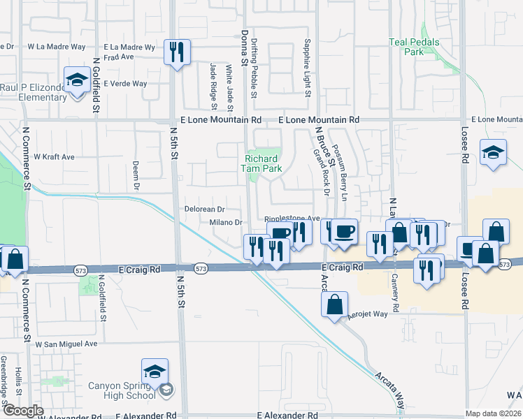 map of restaurants, bars, coffee shops, grocery stores, and more near 4540 Rockpine Drive in North Las Vegas