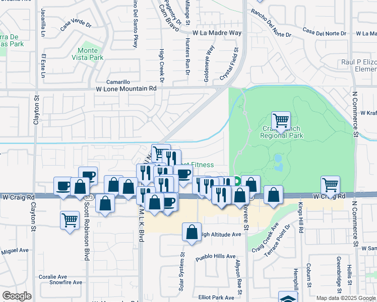 map of restaurants, bars, coffee shops, grocery stores, and more near in North Las Vegas