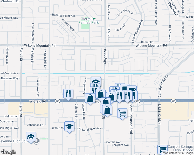 map of restaurants, bars, coffee shops, grocery stores, and more near 2004 Big Boulder Drive in North Las Vegas