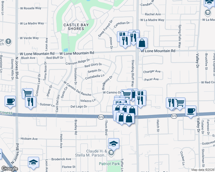 map of restaurants, bars, coffee shops, grocery stores, and more near 4600 Bradpoint Drive in Las Vegas