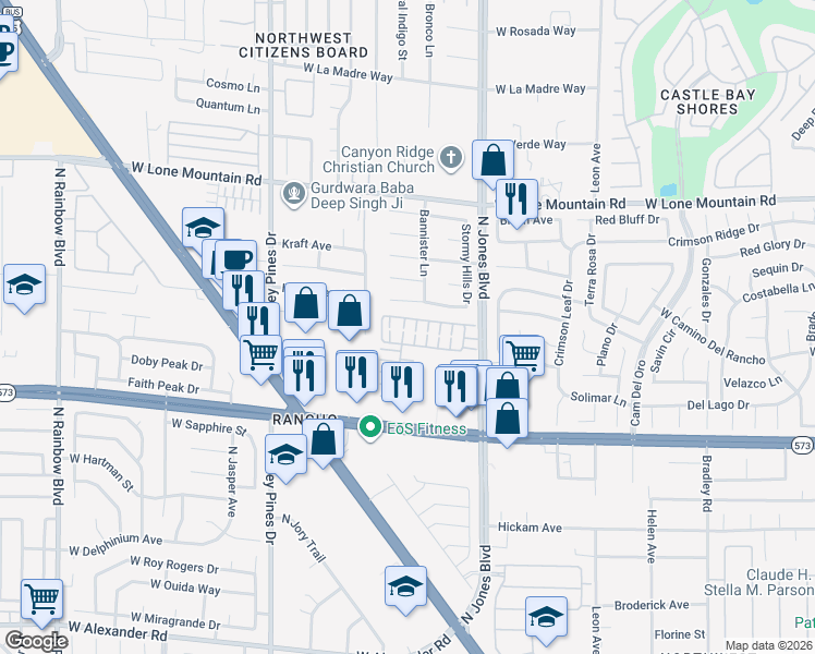 map of restaurants, bars, coffee shops, grocery stores, and more near 6209 Burnt Hills Drive in Las Vegas