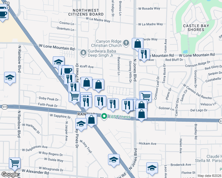 map of restaurants, bars, coffee shops, grocery stores, and more near 6209 Burnt Hills Drive in Las Vegas
