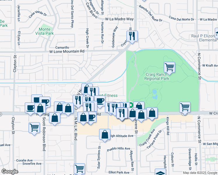 map of restaurants, bars, coffee shops, grocery stores, and more near 1069 Strigose Avenue in North Las Vegas