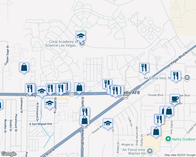 map of restaurants, bars, coffee shops, grocery stores, and more near 4516 Townwall Street in Las Vegas