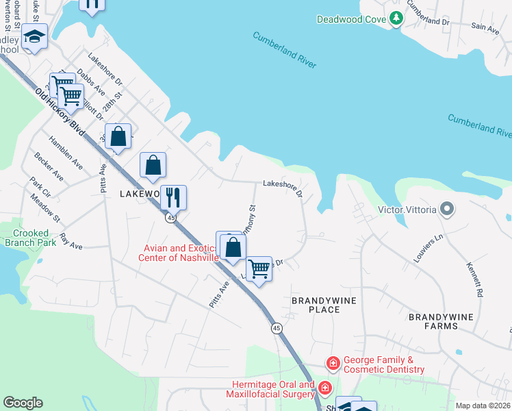 map of restaurants, bars, coffee shops, grocery stores, and more near 222 Anthony Avenue in Nashville