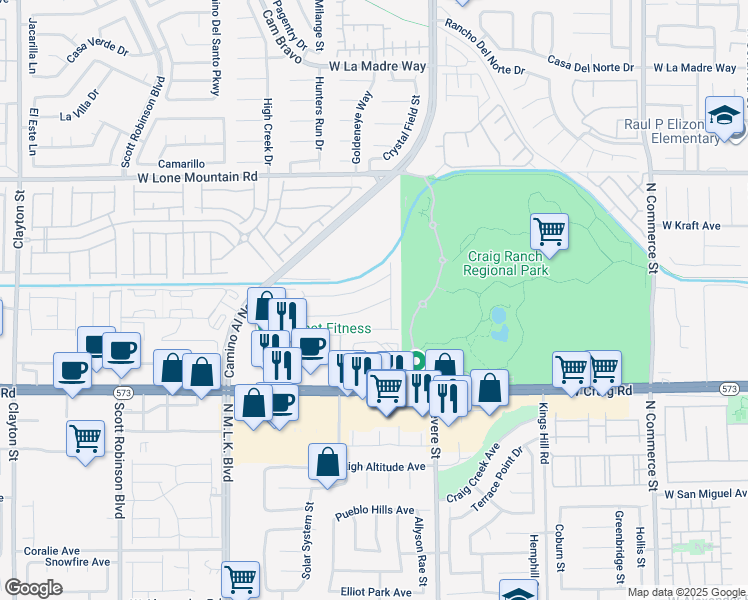 map of restaurants, bars, coffee shops, grocery stores, and more near 950 Willow Berry Avenue in North Las Vegas