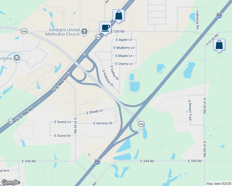 map of restaurants, bars, coffee shops, grocery stores, and more near 25444 South Concord Drive in Claremore