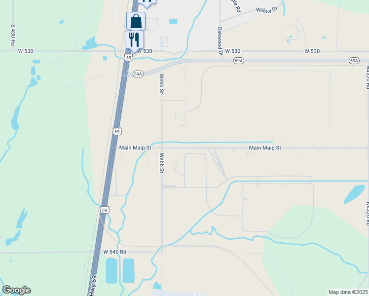 map of restaurants, bars, coffee shops, grocery stores, and more near E0535 Road in Mayes County