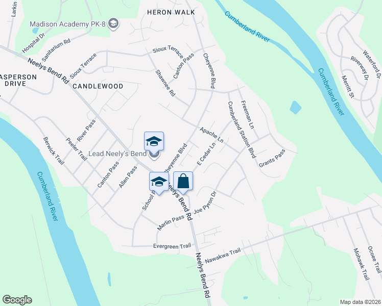 map of restaurants, bars, coffee shops, grocery stores, and more near 1301 Neelys Bend Road in Nashville