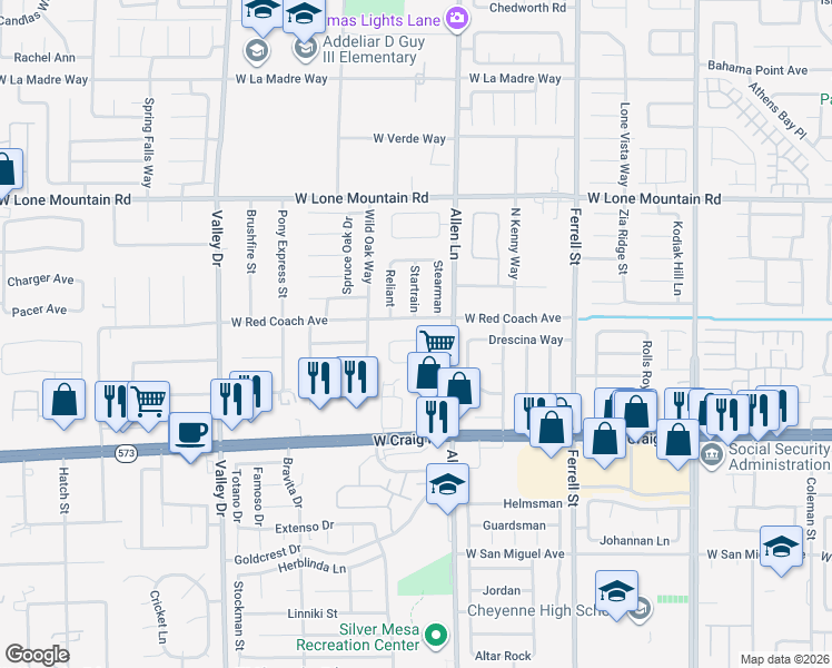 map of restaurants, bars, coffee shops, grocery stores, and more near 3809 West Red Coach Avenue in North Las Vegas
