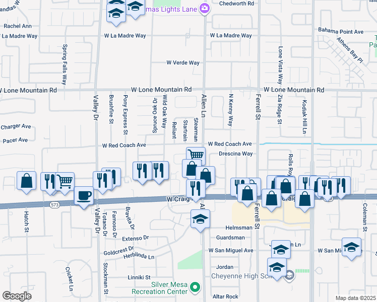 map of restaurants, bars, coffee shops, grocery stores, and more near 3804 Dauntless in North Las Vegas