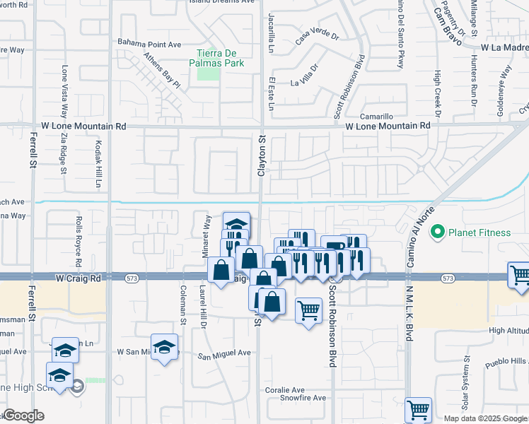 map of restaurants, bars, coffee shops, grocery stores, and more near 4545 Anspach Street in North Las Vegas