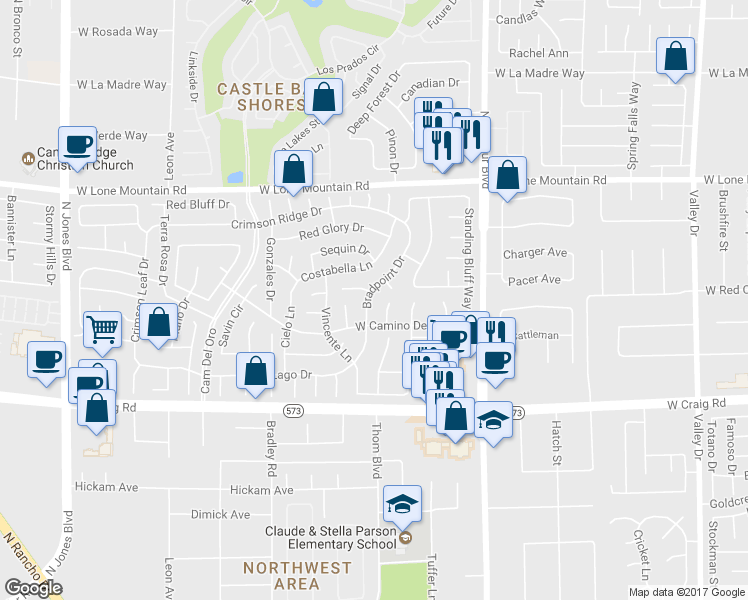 map of restaurants, bars, coffee shops, grocery stores, and more near 4600 Bradpoint Drive in Las Vegas