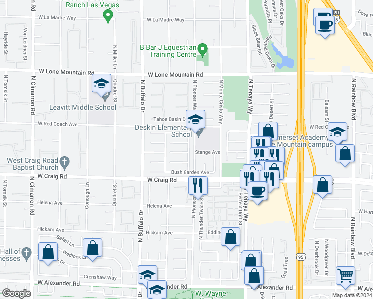 map of restaurants, bars, coffee shops, grocery stores, and more near 7400 Alcove Glen Court in Las Vegas