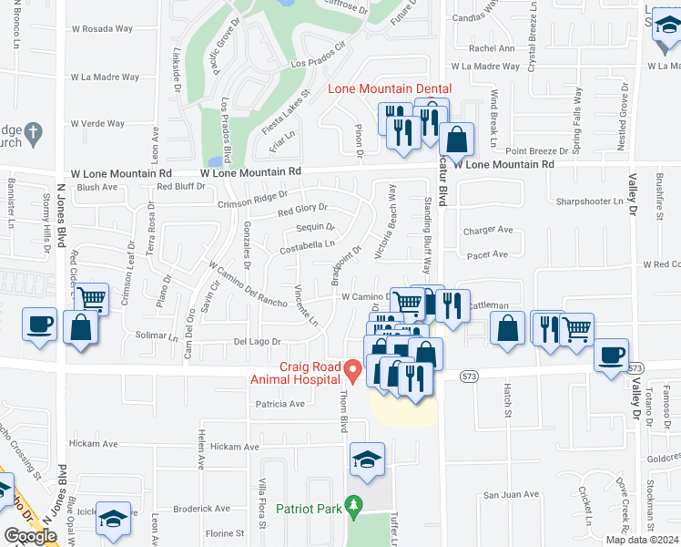 map of restaurants, bars, coffee shops, grocery stores, and more near 4552 Bradpoint Drive in Las Vegas