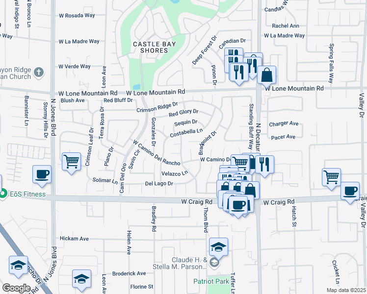 map of restaurants, bars, coffee shops, grocery stores, and more near 4556 Vincente Lane in Las Vegas