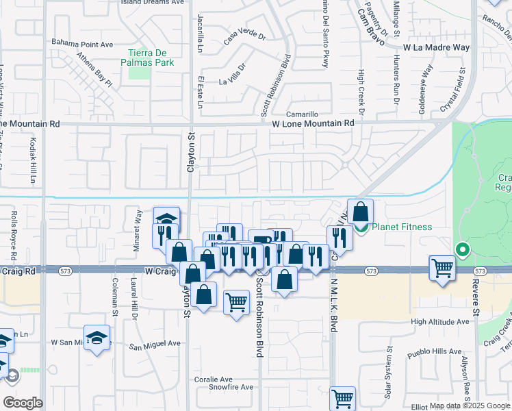 map of restaurants, bars, coffee shops, grocery stores, and more near 4578 Cloudrest Peak Street in North Las Vegas