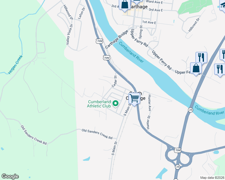 map of restaurants, bars, coffee shops, grocery stores, and more near 106 Read Avenue in South Carthage