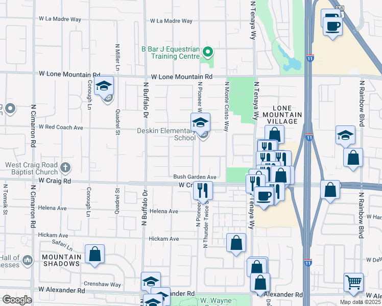 map of restaurants, bars, coffee shops, grocery stores, and more near 7400 Alcove Glen Court in Las Vegas