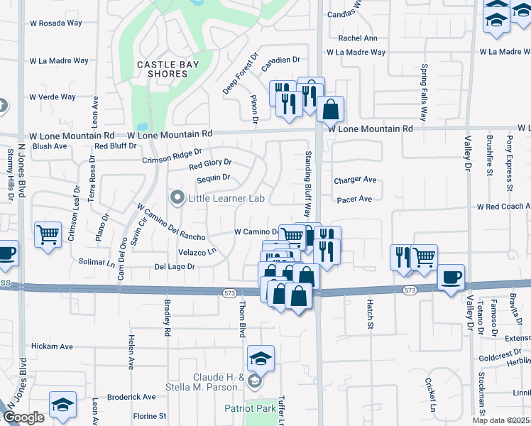 map of restaurants, bars, coffee shops, grocery stores, and more near 4561 Blue Royal Drive in Las Vegas